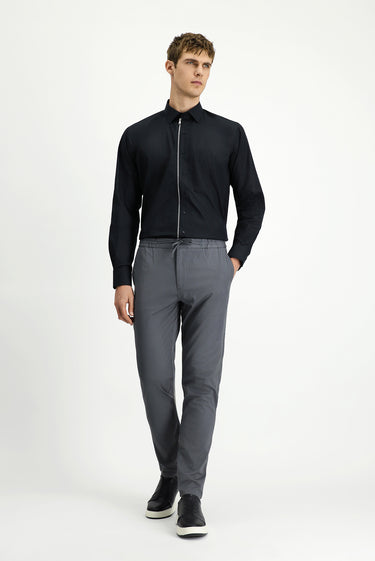  Koyu Füme Slim Fit Dar Kesim Likralı Beli Lastikli İpli Pantolon
