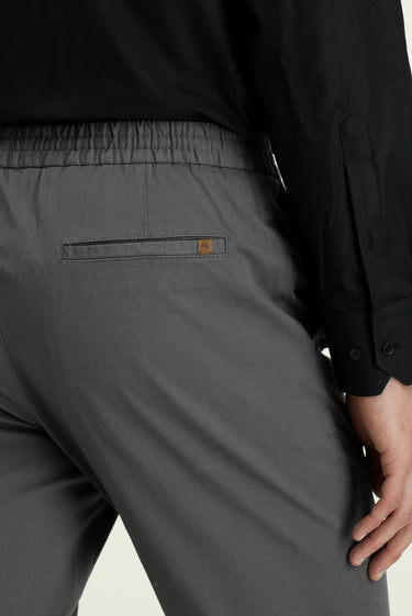 Koyu Füme Slim Fit Dar Kesim Likralı Beli Lastikli İpli Pantolon