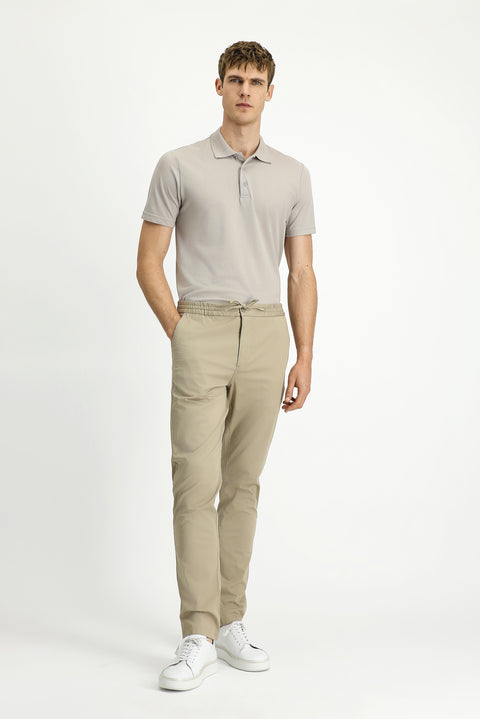 Açık Bej 7 Drop Slim Fit Dar Kesim Likralı Beli Lastikli İpli Jogger Pantolon