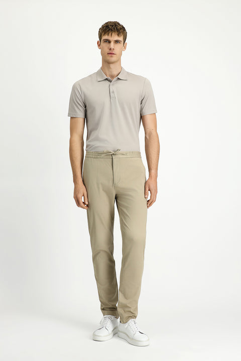 Açık Bej 7 Drop Slim Fit Dar Kesim Likralı Beli Lastikli İpli Jogger Pantolon