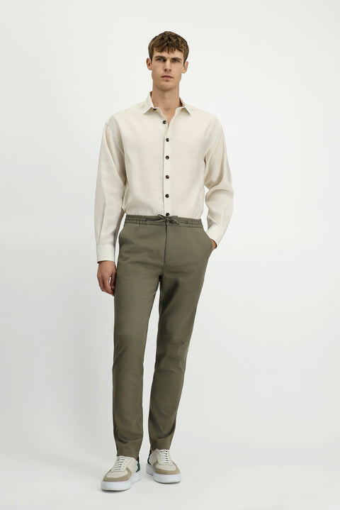 Açık Haki 7 Drop Slim Fit Dar Kesim Likralı Beli Lastikli İpli Jogger Pantolon