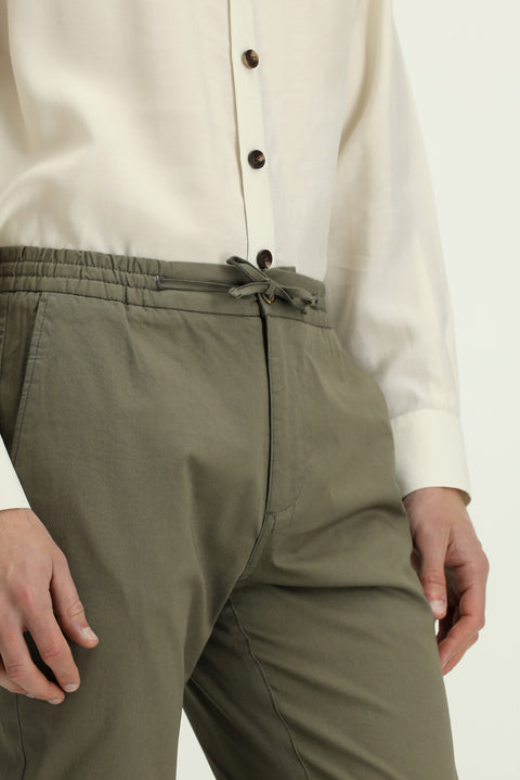 Light Khaki Slim Fit Skinny Cut Lycra Elasticated Waist Drawstring Jogger Pants