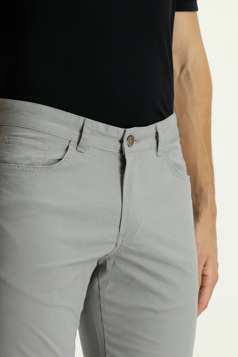 Orta Gri Slim Fit Dar Kesim Likralı Kanvas / Chino Pantolon