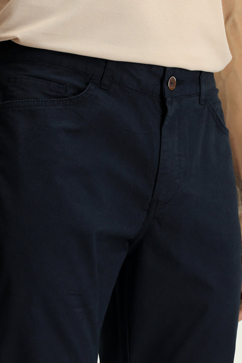 Koyu Lacivert Slim Fit Dar Kesim Likralı Kanvas / Chino Pantolon