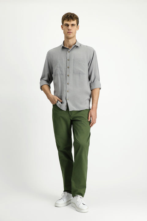 Orman Yeşili Relaxed Fit Rahat Kesim Likralı Kanvas / Chino Pantolon