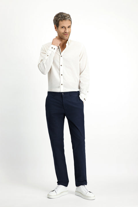 Koyu Lacivert Relaxed Fit Rahat Kesim Likralı Kanvas / Chino Pantolon