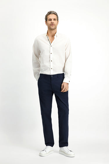  Koyu Lacivert Relaxed Fit Rahat Kesim Likralı Kanvas / Chino Pantolon