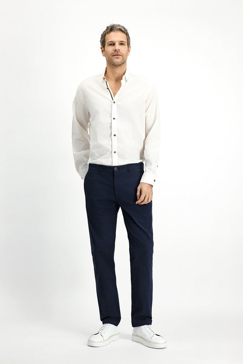 Koyu Lacivert Regular Fit Standart Kesim Likralı Kanvas / Chino Pantolon