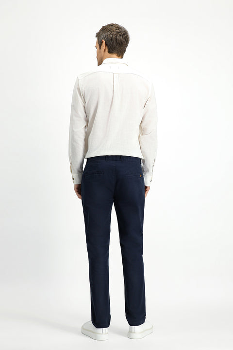Koyu Lacivert Regular Fit Standart Kesim Likralı Kanvas / Chino Pantolon