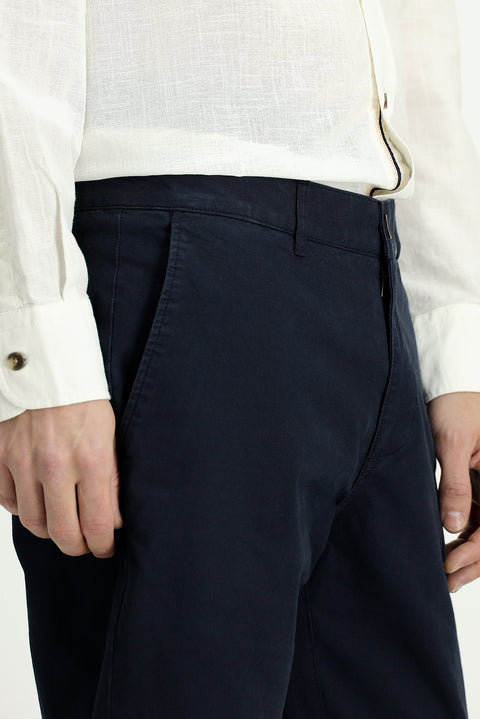 Koyu Lacivert Regular Fit Standart Kesim Likralı Kanvas / Chino Pantolon