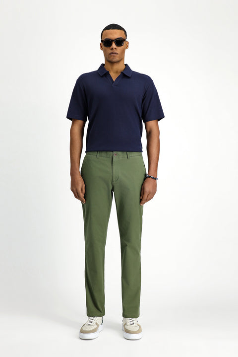 Forest Green Regular Fit Standard Cut Lycra Canvas / Chino Trousers