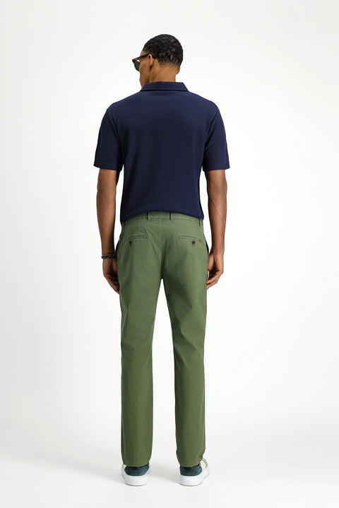 Forest Green Regular Fit Standard Cut Lycra Canvas / Chino Trousers