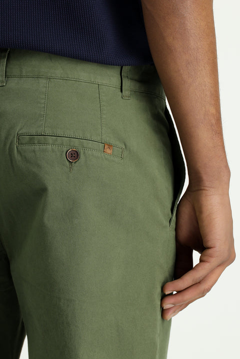 Forest Green Regular Fit Standard Cut Lycra Canvas / Chino Trousers