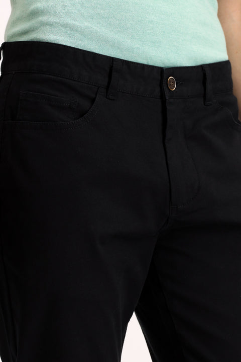 Siyah Regular Fit Standart Kesim Likralı Kanvas / Chino Pantolon