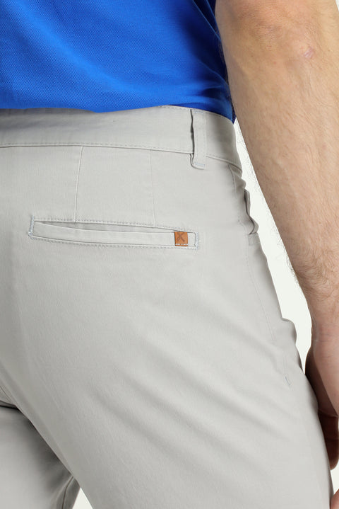 Light Grey Regular Fit Standard Cut Lycra Canvas / Chino Trousers