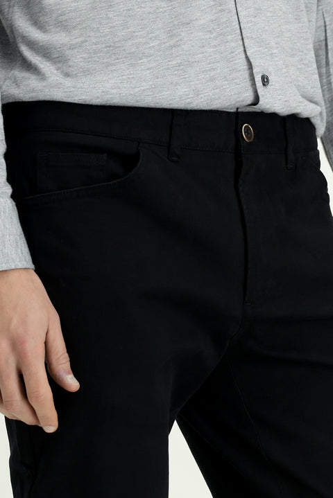 Siyah 7 Drop Slim Fit Dar Kesim Likralı Kanvas / Chino Pantolon