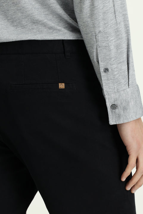 Black Slim Fit Narrow Cut Lycra Side Pocket Canvas / Chino Trousers