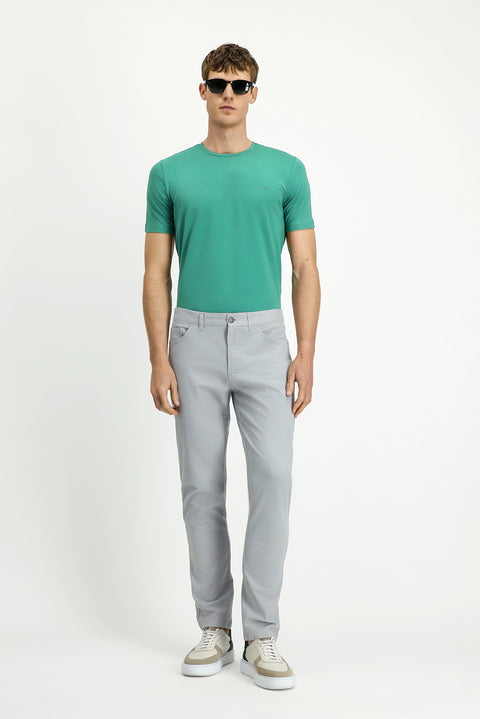 Light Grey Slim Fit Narrow Cut Lycra Side Pocket Canvas / Chino Trousers