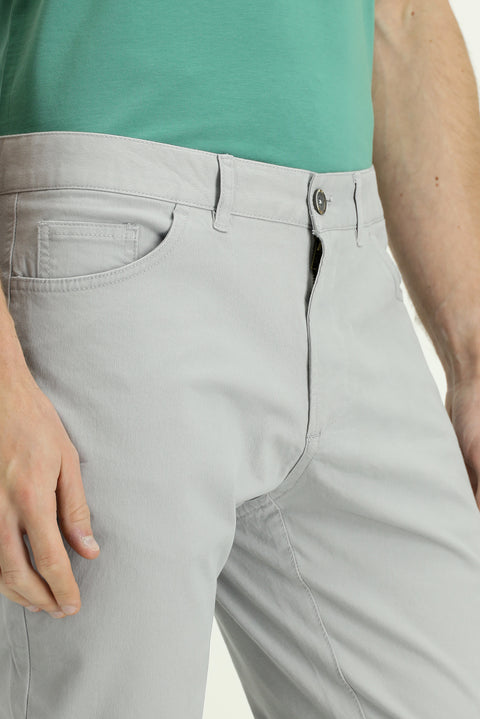 Light Grey Slim Fit Narrow Cut Lycra Side Pocket Canvas / Chino Trousers