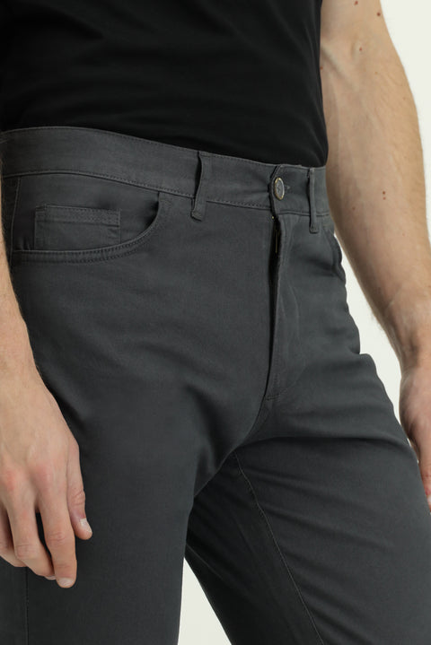 Orta Füme Relaxed Fit Rahat Kesim Likralı Yandan Cepli Kanvas / Chino Pantolon