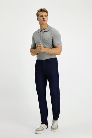  Açık Lacivert Slim Fit Dar Kesim Likralı Yandan Cepli Kanvas / Chino Pantolon