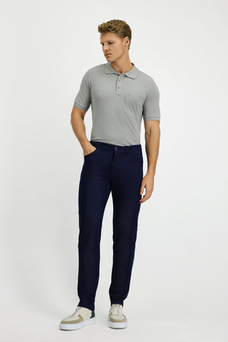  Açık Lacivert Slim Fit Dar Kesim Likralı Yandan Cepli Kanvas / Chino Pantolon