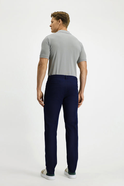 Açık Lacivert Slim Fit Dar Kesim Likralı Yandan Cepli Kanvas / Chino Pantolon