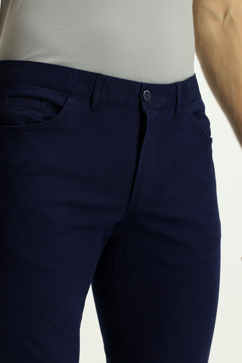 Açık Lacivert Slim Fit Dar Kesim Likralı Yandan Cepli Kanvas / Chino Pantolon