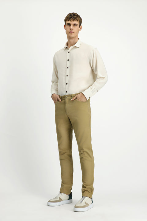 Orta Bej 7 Drop Slim Fit Dar Kesim Likralı Kanvas / Chino Pantolon