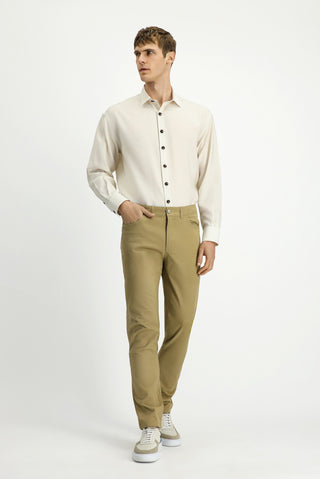  Orta Bej Slim Fit Dar Kesim Likralı Kanvas / Chino Pantolon