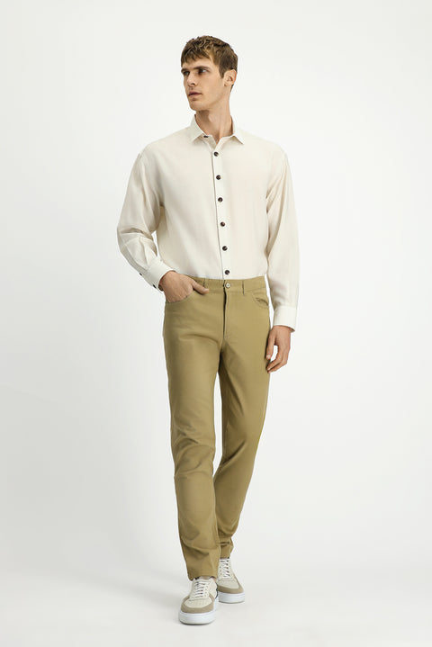 Orta Bej 7 Drop Slim Fit Dar Kesim Likralı Kanvas / Chino Pantolon