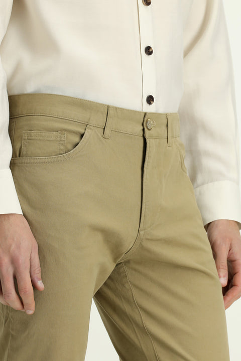 Orta Bej 7 Drop Slim Fit Dar Kesim Likralı Kanvas / Chino Pantolon