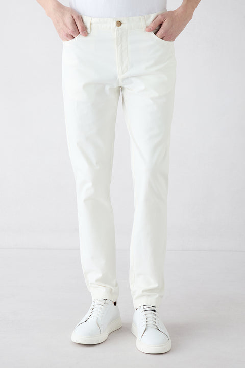 Ekru Slim Fit Dar Kesim Likralı Yandan Cepli Kanvas / Chino Pantolon