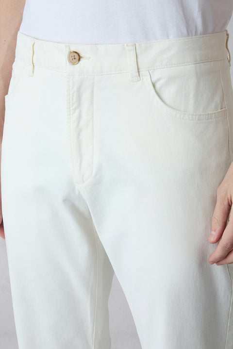 Ekru Slim Fit Dar Kesim Likralı Yandan Cepli Kanvas / Chino Pantolon