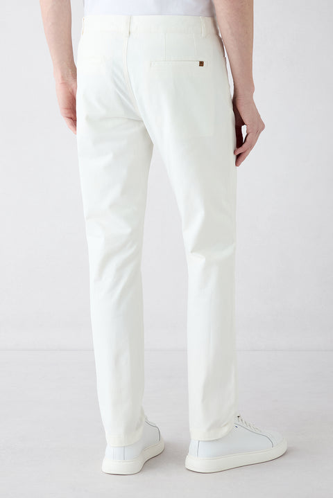 Ekru Relaxed Fit Rahat Kesim Likralı Yandan Cepli Kanvas / Chino Pantolon