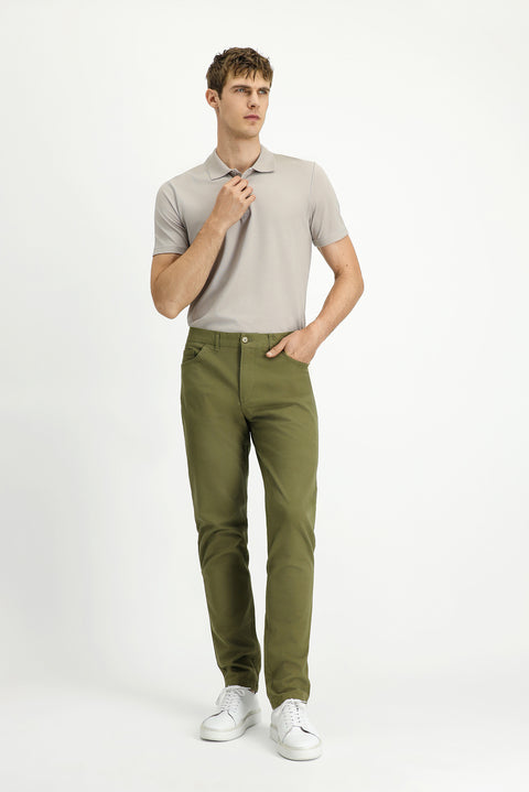 Military Khaki Relaxed Fit Stretch Side Pocket Canvas / Chino Trousers