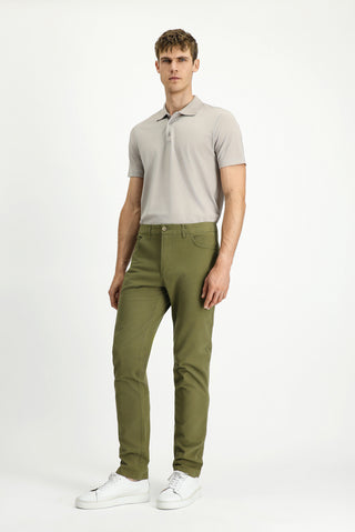  Asker Haki Slim Fit Dar Kesim Likralı Kanvas / Chino Pantolon