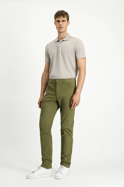 Asker Haki 7 Drop Slim Fit Dar Kesim Likralı Kanvas / Chino Pantolon