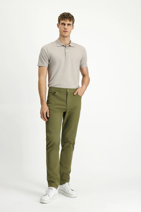 Asker Haki Relaxed Fit Rahat Kesim Likralı Yandan Cepli Kanvas / Chino Pantolon