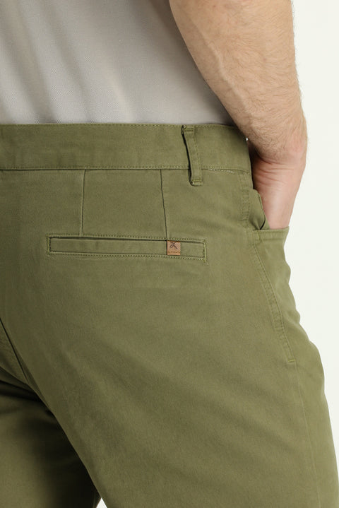 Asker Haki Slim Fit Dar Kesim Likralı Yandan Cepli Kanvas / Chino Pantolon