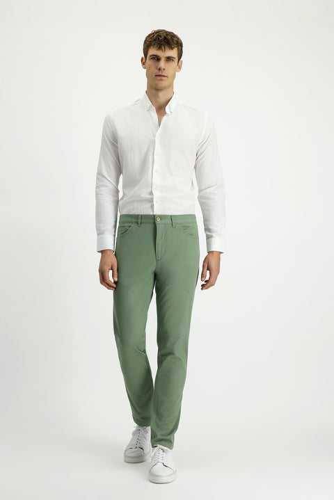 Çağla Yeşili Slim Fit Dar Kesim Likralı Yandan Cepli Kanvas / Chino Pantolon