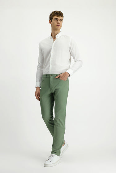  Çağla Yeşili Slim Fit Dar Kesim Likralı Kanvas / Chino Pantolon