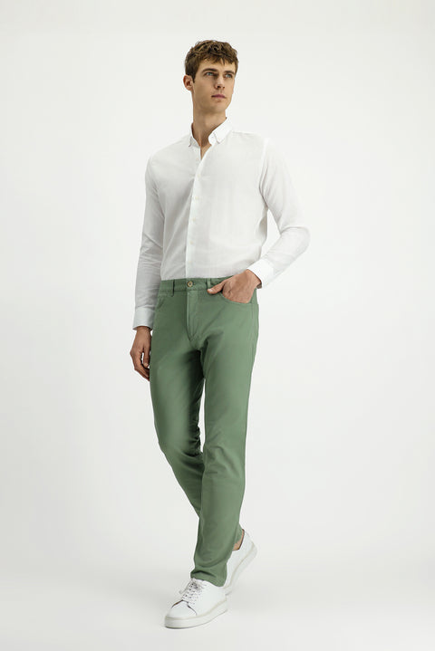 Çağla Yeşili Slim Fit Dar Kesim Likralı Yandan Cepli Kanvas / Chino Pantolon