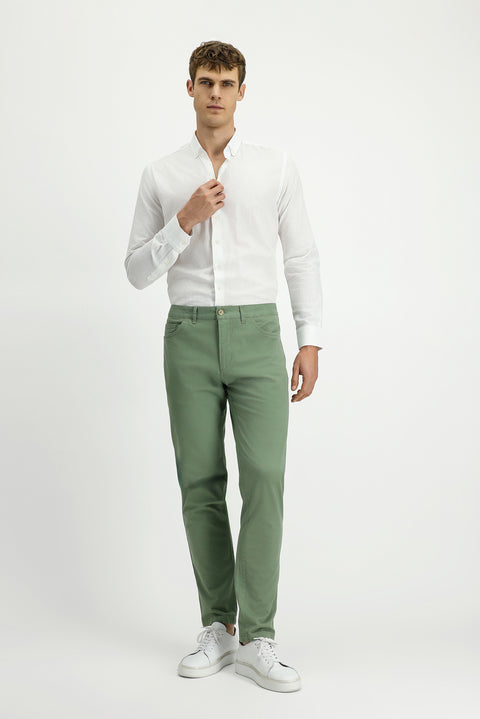 Çağla Yeşili Slim Fit Dar Kesim Likralı Yandan Cepli Kanvas / Chino Pantolon