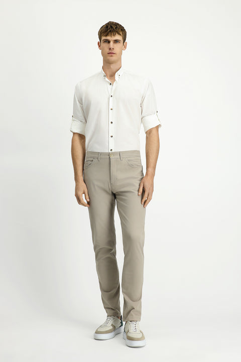 Açık Vizon 7 Drop Slim Fit Dar Kesim Likralı Kanvas / Chino Pantolon