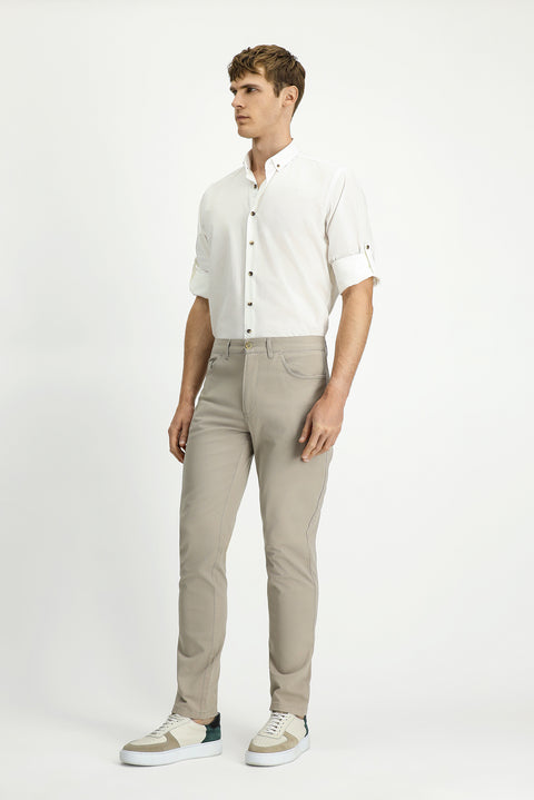 Açık Vizon 7 Drop Slim Fit Dar Kesim Likralı Kanvas / Chino Pantolon