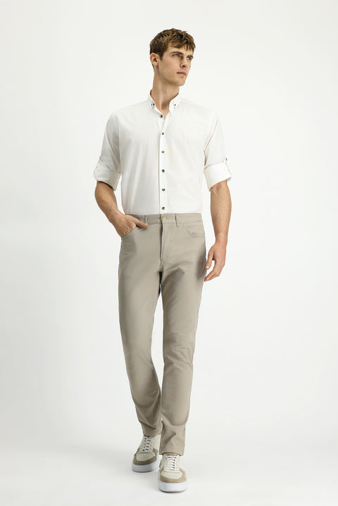 Açık Vizon Relaxed Fit Rahat Kesim Likralı Yandan Cepli Kanvas / Chino Pantolon