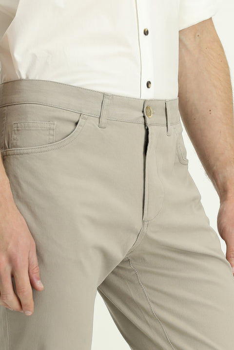 Açık Vizon 7 Drop Slim Fit Dar Kesim Likralı Kanvas / Chino Pantolon