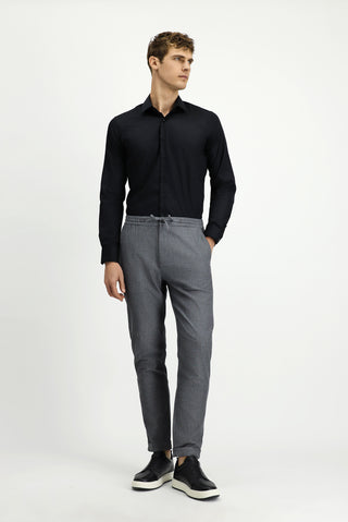  Orta Füme Slim Fit Dar Kesim Desenli Beli Lastikli İpli Likralı Pantolon