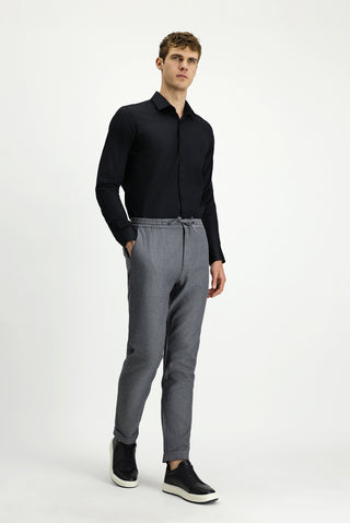  Orta Füme Slim Fit Dar Kesim Desenli Beli Lastikli İpli Likralı Pantolon